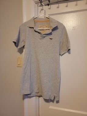 Hollister Men's Heather Light Gray Polo with Logo Youth Teen Large/small Adult